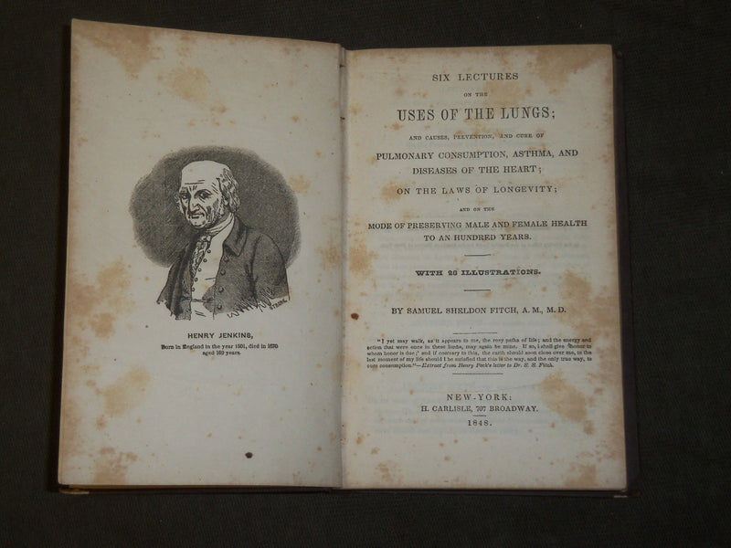 1848 SIX LECTURES ON USES OF THE LUNGS BOOK BY SAMUEL SHELDON FITCH - KD 5159