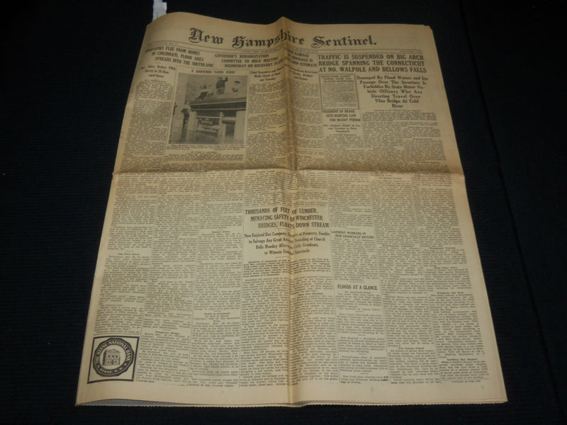 1936 MAR 25 NEW HAMPSHIRE SENTINEL NEWSPAPER TRAFFIC SUSPENDED BIG ARC- NP 4251Q
