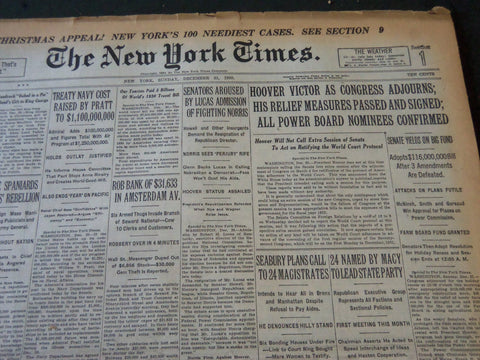 1930 DECEMBER 21 NEW YORK TIMES - HOOVER VICTOR AS CONGRESS ADJOURNS - NT 5627