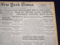 1920 JUNE 20 NEW YORK TIMES - COX AND PALMER MEN CLAIM GAINS - NT 9126