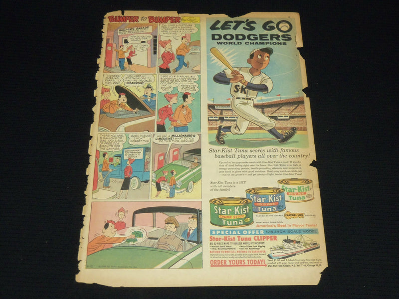 1956 APRIL 15 BROOKLYN DODGERS - STAR KIST TUNA COLOR COMICS AD - NP 1847H