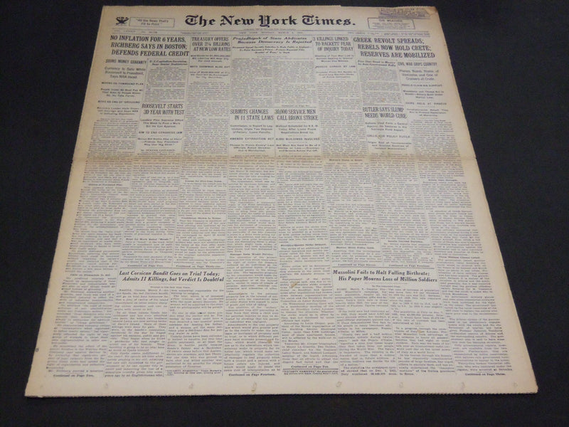 1935 MARCH 4 NEW YORK TIMES - GREEK REVOLT SPREADS REBELS HOLD CRETE - NT 4926
