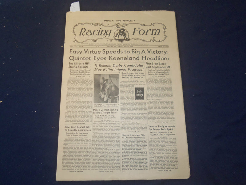 1969 APRIL 8 THE DAILY RACING FORM - EASY VIRTUE WINS - NP 2534F