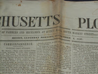 1847 SEPTEMBER 4 MASSACHUSETTS PLOUGHMAN NEWSPAPER -ETHERAL INHALATION - NP 5149