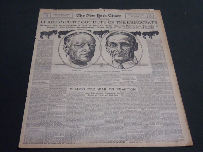 1924 JUN 22 NY TIMES SPECIAL FEATURES LEADERS POINT OUT DUTY DEMOCRATS - NT 7091
