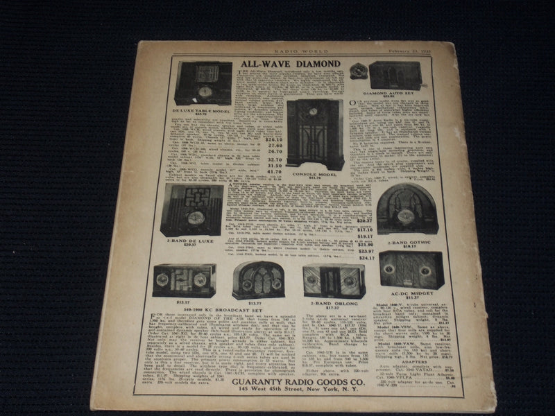 1935 FEBRUARY 23 RADIO WORLD MAGAZINE NICE ELECTRONICS COVERS & ADS - E 2814