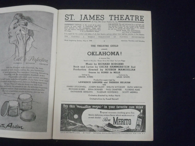 1945 MAY 6 PLAYBILL PROGRAM - OKLAHOMA - RUTH WESTON - J 6468