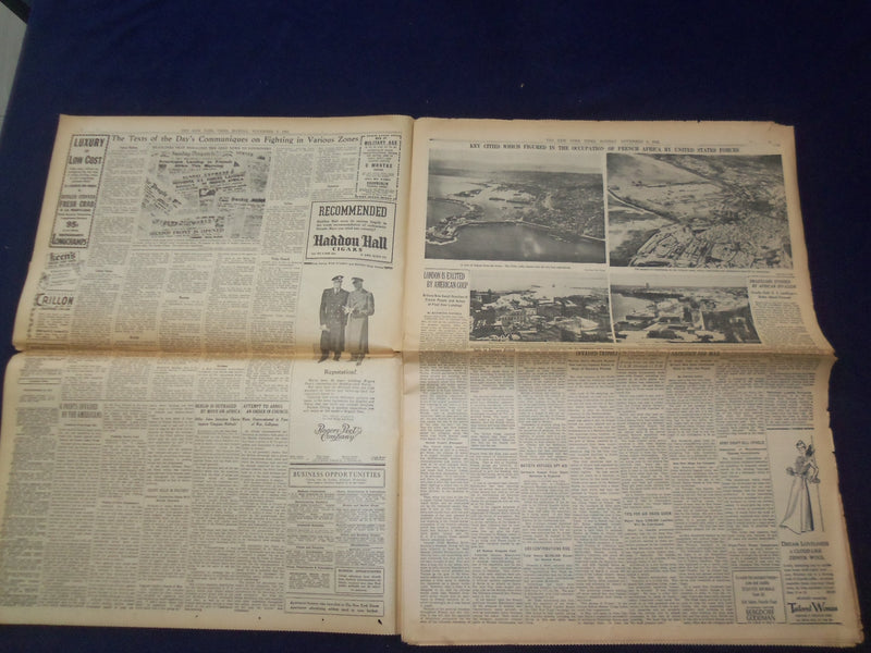 1942 NOV 9 NEW YORK TIMES - U.S. SEIZES AFRICAN BEACHHEADS AND AIRPORTS- NP 6514
