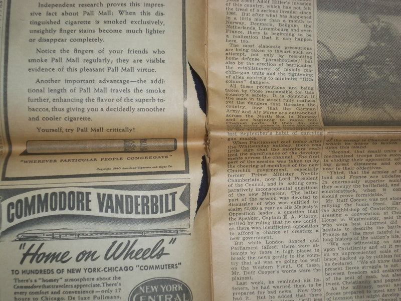 1940 MAY 22 NEW YORK TIMES - NAZIS AT CHANNEL, TRAP ALLIES IN BELGIUM - NP 6495