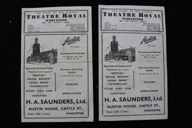 1944 THEATRE ROYAL WORCESTER PROGRAMME - LOT OF 2 - K 2798