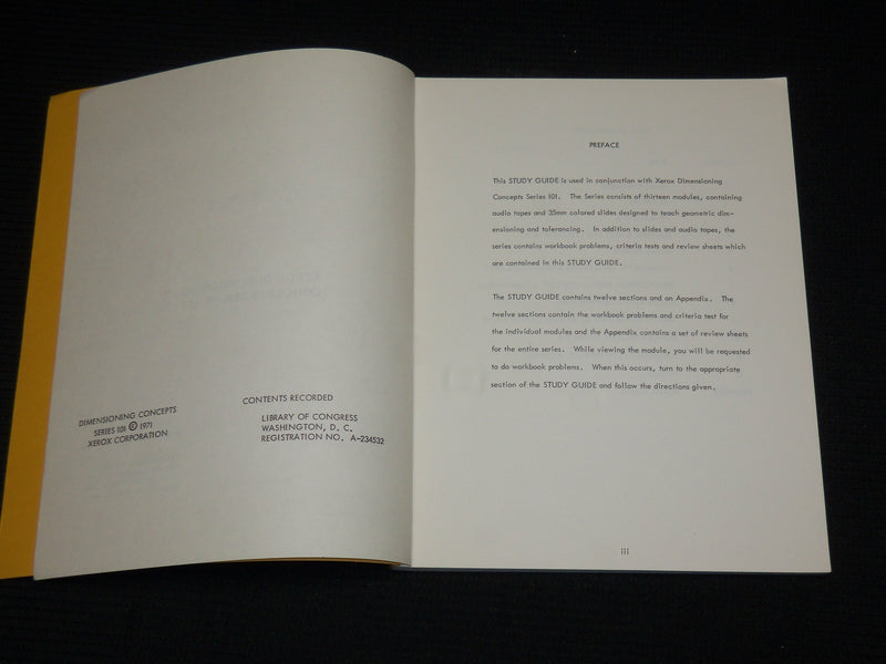 1971 XEROX DIMENSIONING CONCEPTS SERIES 101 STUDY GUIDE BOOK - KD 4851J