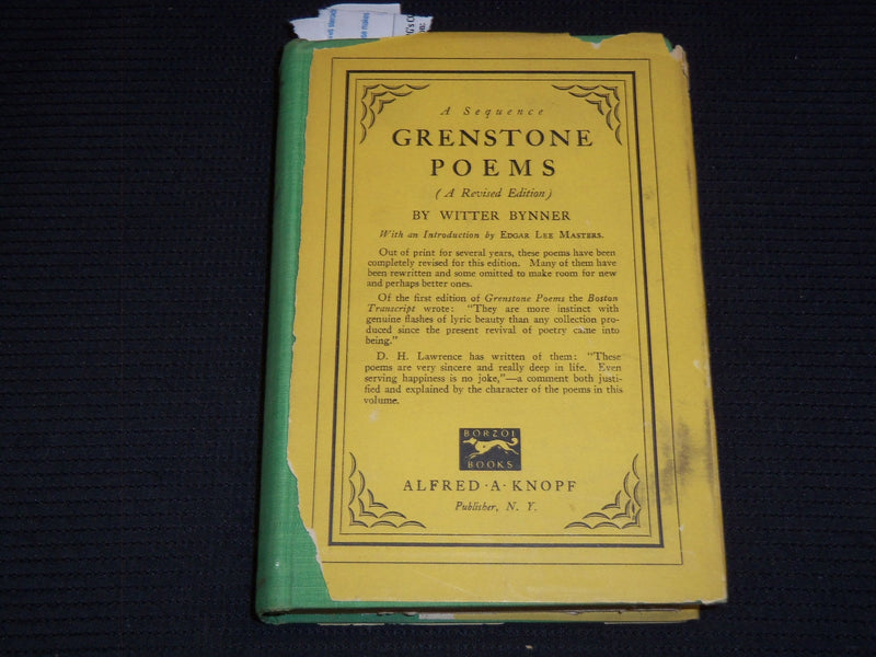 1926 GRENSTONE POEMS HARDCOVER BOOK SIGNED BY WITTER BYNNER - KD 7757