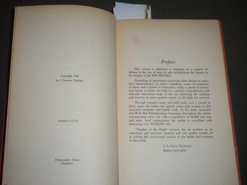 1948 VANDALS OF THE NIGHT BY J. LAURENS NICHOLES BOOK - RATS - KD 4508