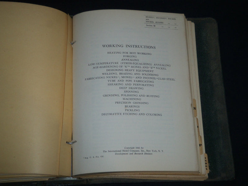 1941 NICKEL AND NICKEL ALLOYS GUIDE THE INTERNATOINAL NICKEL CO. - KD 5571