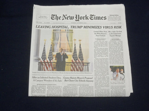 2020 OCTOBER 6 NEW YORK TIMES - LEAVING HOSPITAL, TRUMP MINIMIZES VIRUS RISK