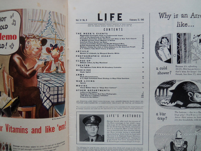 1943 FEBRUARY 22 LIFE MAGAZINE - ARMY AIR OBSERVER - L 327