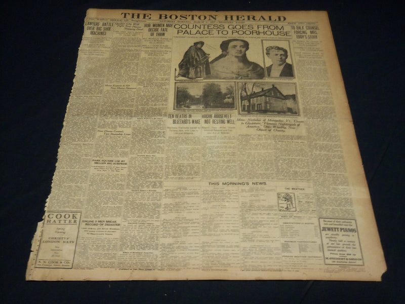 1907 MARCH 9 THE BOSTON HERALD -COUNTESS GOES FROM PALACE TO POOR HOUSE - BH 388