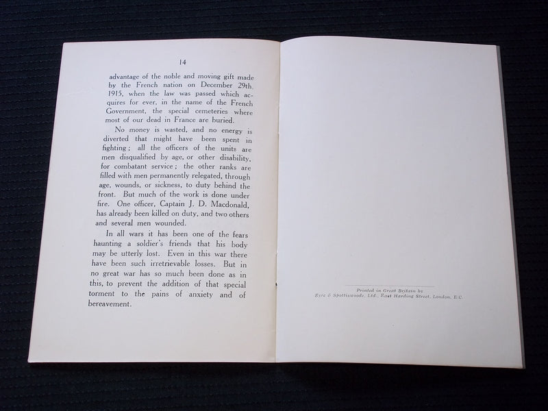 1916 THE CARE OF THE DEAD SOFTCOVER BOOK - EYRE & SPOTTISWOODE - LONDON - J 7157