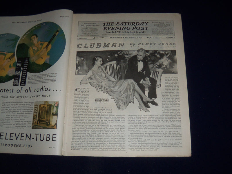 1931 AUGUST 1 THE SATURDAY EVENING POST MAGAZINE - ILLUSTRATED COVER -SP 1402