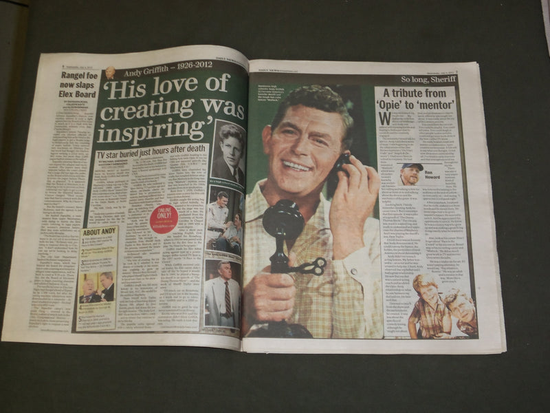 2012 JULY 4 NEW YORK DAILY NEWS - ANDY GRIFFITH DIED - 1926-2012