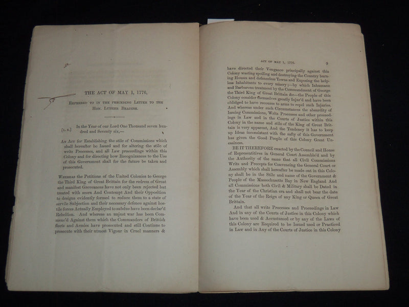1862 NEW YORK HISTORICAL SOCIETY DECLARATION OF INDEPENDENCE - MASS - J 8882