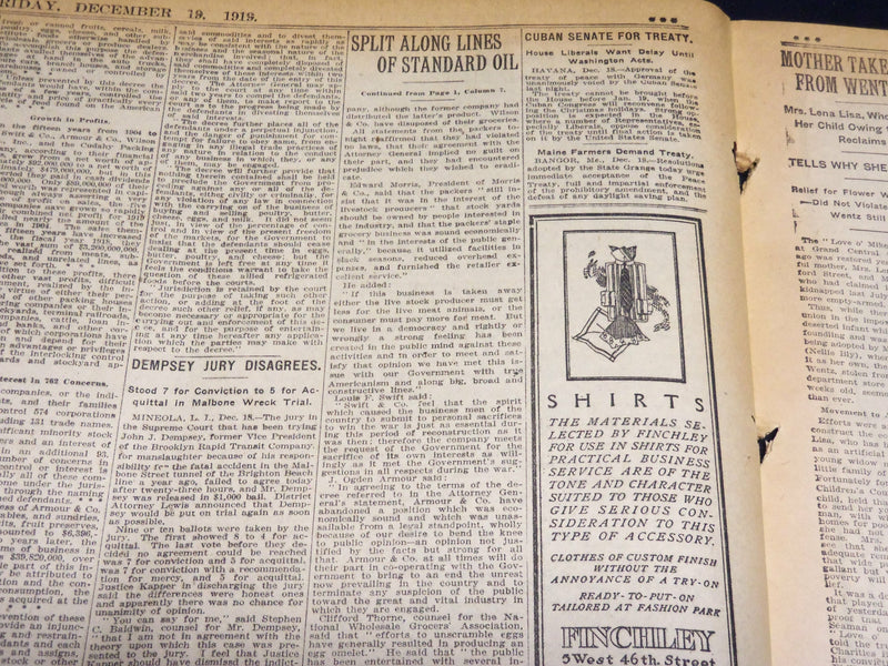 1919 DEC 19 NEW YORK TIMES - BIG PACKING FIRMS AGREE TO SELL HOLDINGS - NT 8538