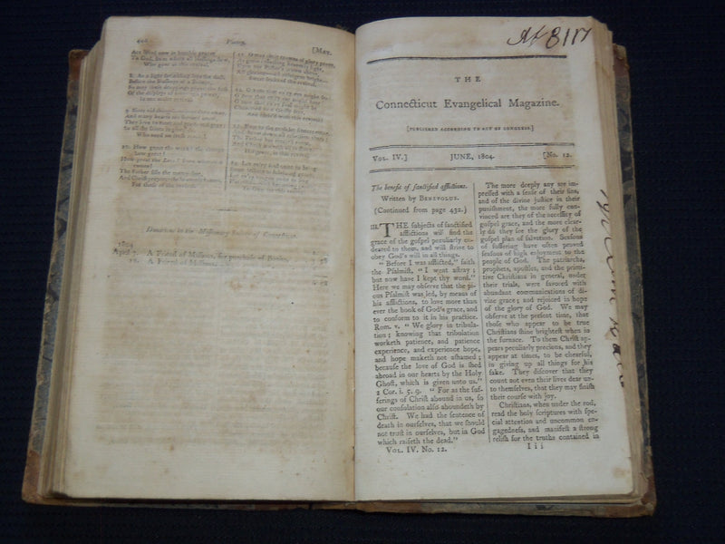 1803-1804 THE CONNECTICUT EVANGELICAL MAGAZINE BOUND VOLUME NO. 4 - KD 7816