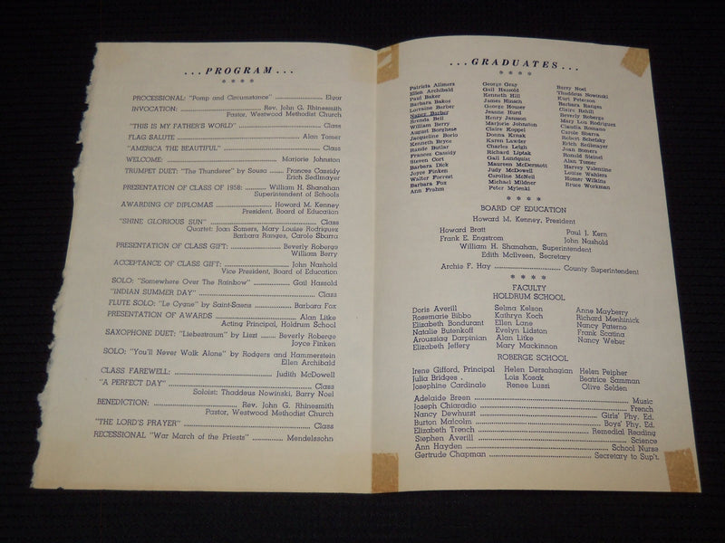 1958 RIVER VALE GRAMMAR SCHOOLS PROGRAM - HOLDRUM SCHOOL - J 7471