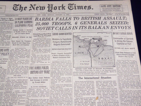 1941 JAN 6 NEW YORK TIMES - RAG EDN - BARDIA FALLS TO BRITISH ASSAULT - NT 1441