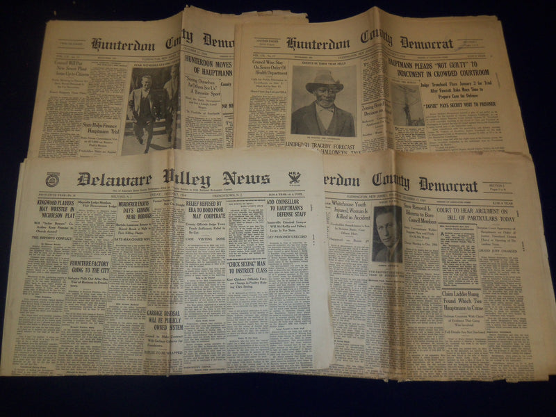 1934 HUNTERDON COUNTY DEMOCRAT LINDBERGH HAUPTMANN NEWSPAPER LOT OF 6 - O 129