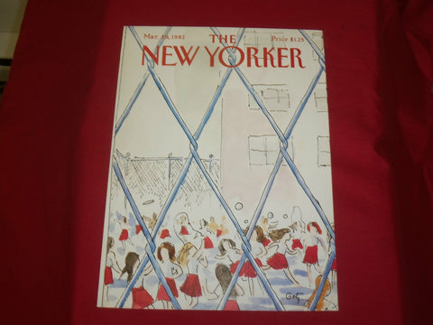 1982 MARCH 29 NEW YORKER MAGAZINE FRONT COVER ONLY - GREAT ART FOR FRAMING