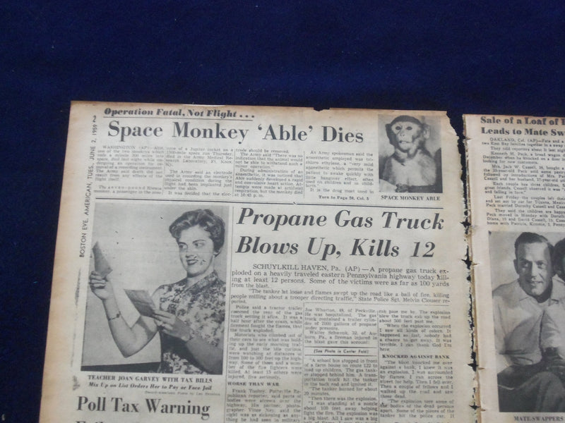 1959 JUNE 2 BOSTON AMERICAN NEWSPAPER - SOHPHIA LOREN ARTICLE & PHOTO - NP 6223