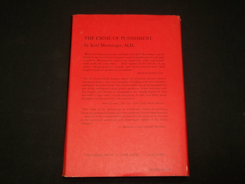 1968 THE CRIME OF PUNISHMENT HARDCOVER BOOK BY KARL MENNINGER M. D- KD 6564