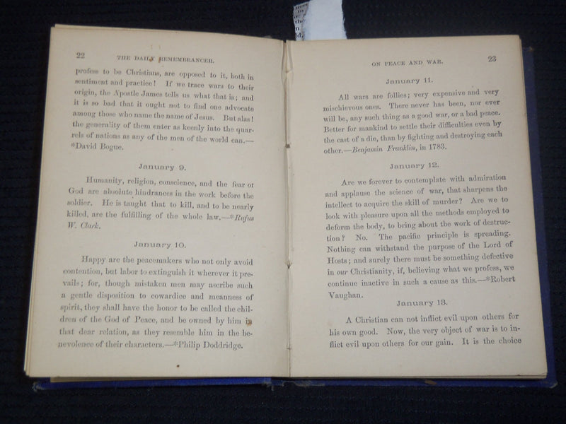 1875 THE DAILY REMEMBRANCER ON PEACE & WAR BOOK BY JOHN HEMMENWAY - KD 2100