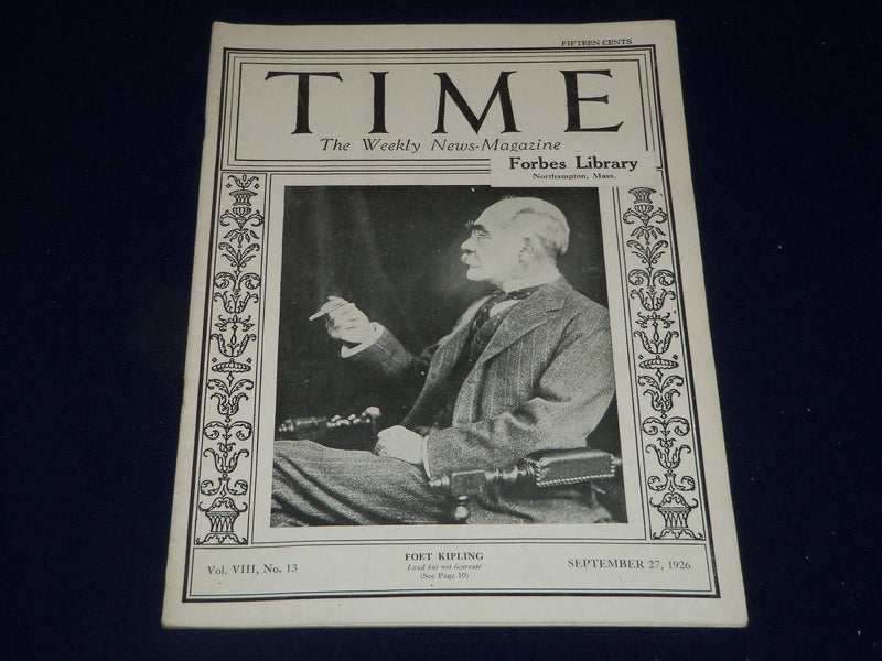 1926 SEPTEMBER 27 TIME MAGAZINE - POET KIPLING COVER - T 18