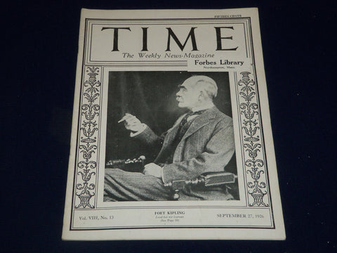 1926 SEPTEMBER 27 TIME MAGAZINE - POET KIPLING COVER - T 18