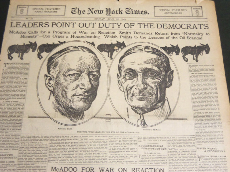 1924 JUN 22 NY TIMES SPECIAL FEATURES LEADERS POINT OUT DUTY DEMOCRATS - NT 7091