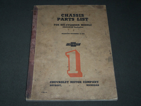 1936 CHASSIS PARTS LIST FOR SIX-CYLINDER MODELS BOOK - KD 4760