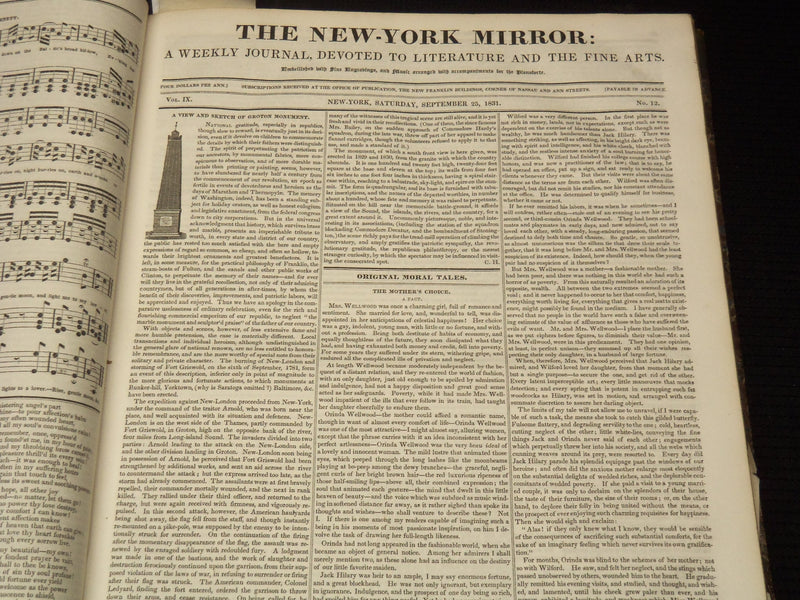 1831-1832 NEW YORK MIRROR AND LADIES GAZETTE BOUND VOLUME - R 89H