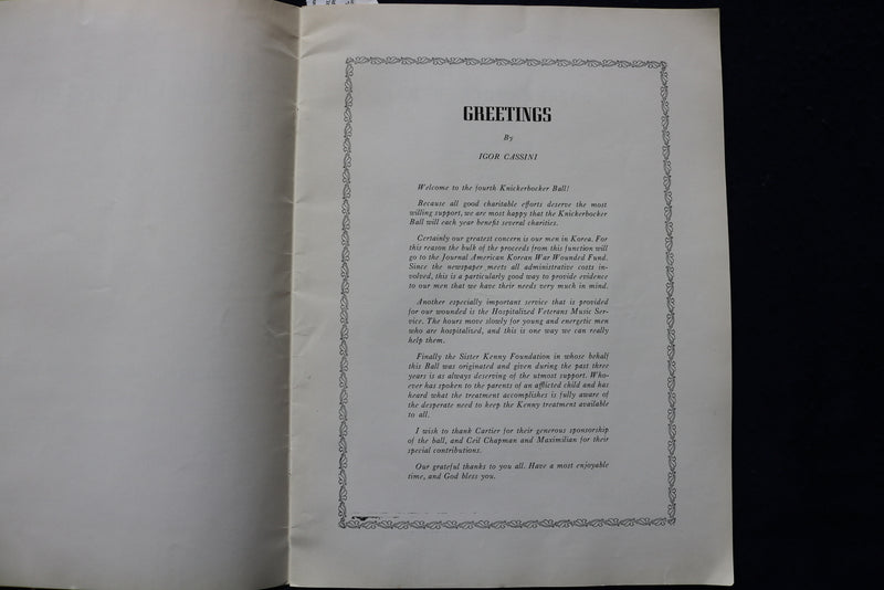 1951 DECEMBER 14 THE KNICKERBOCKER BALL PROGRAM - K 1738