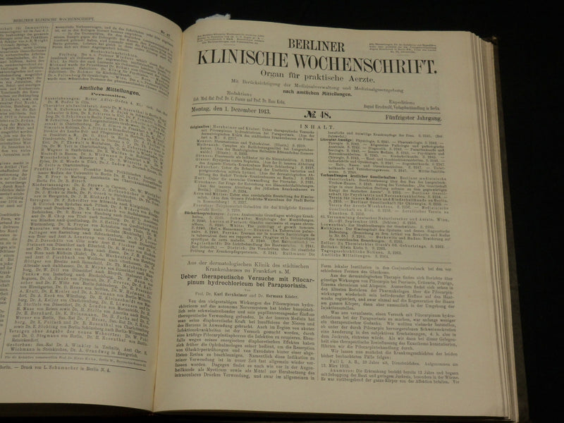 1913 JUL-DEC BERLINER KLINISCHE WOCHENSCHRIFT MAGAZINE BOUND VOLUME - R 490