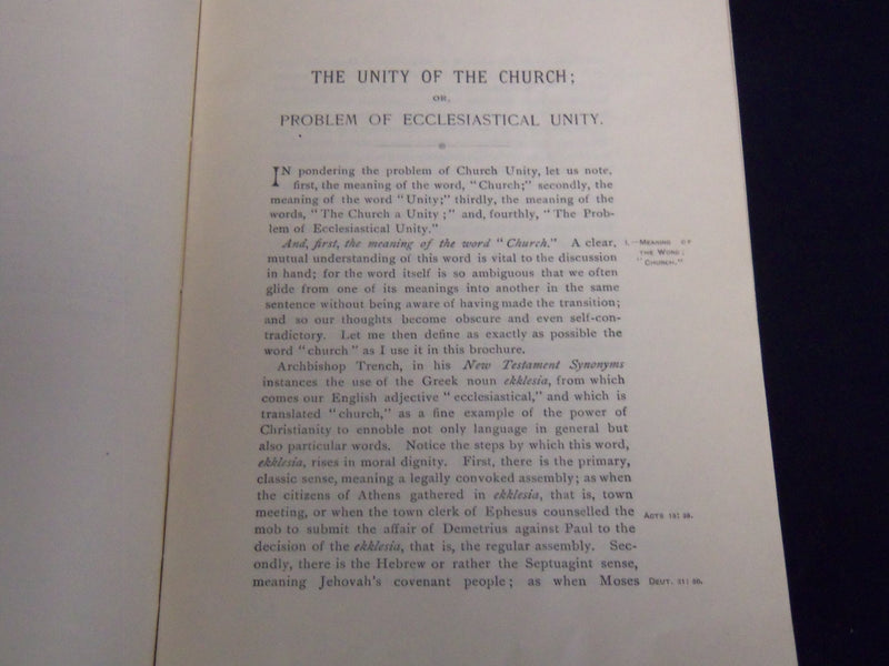 1888 THE UNITY OF THE CHURCH BOOK BY REV. GEORGE BOARDMAN - J 8867