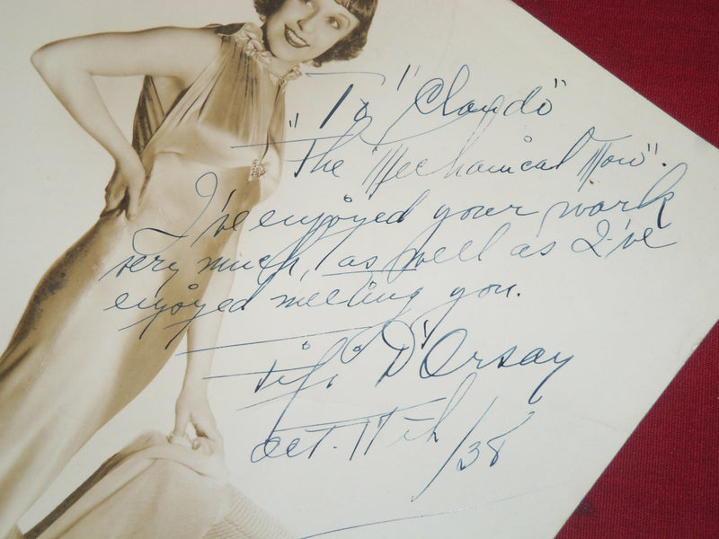 1938 FIFI D'ORSAY 8 X 10 AUTOGRAPHED PHOTO - CANADIAN ACTRESS - J 4128
