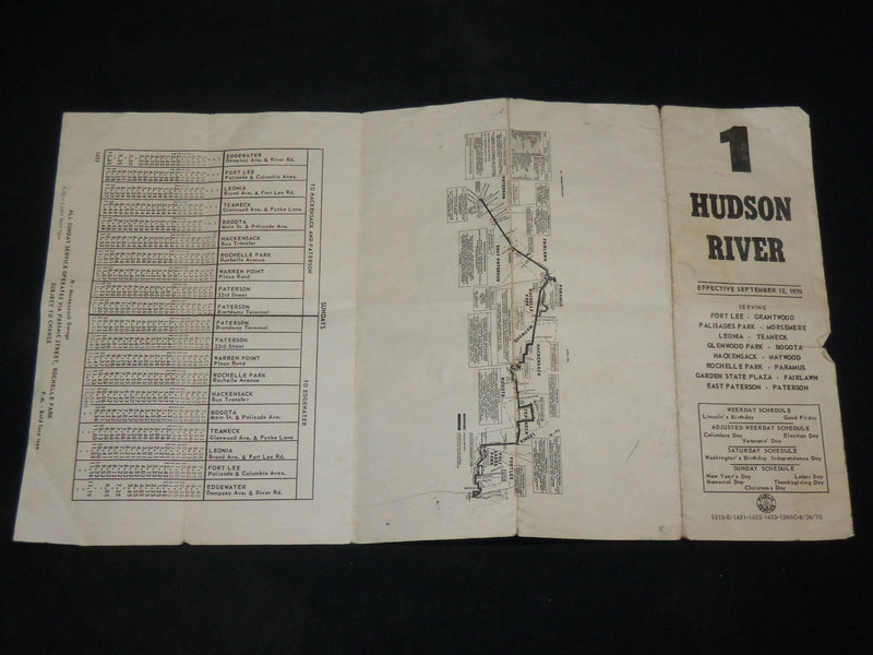 1970 HUDSON RIVER BUS SCHEDULE - FORT LEE - GRANTWOOD - J 6123