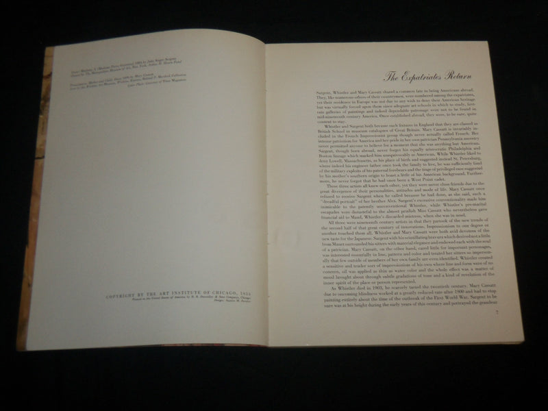 1954 SARGENT WHISTLER AND MARY CASSATT SOFTCOVER BOOK BY SWEET - KD 6762