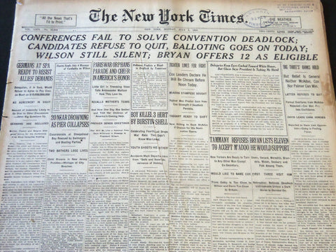 1920 JULY 5 NEW YORK TIMES - CONFERENCES FAIL TO SOLVE CONVENTION LOCK - NT 6482