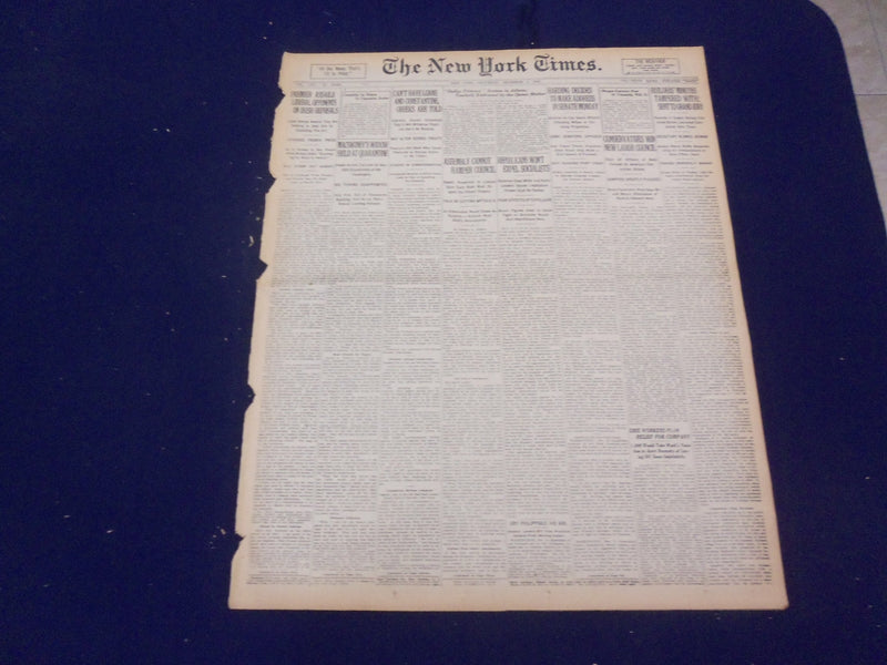 1920 DECEMBER 4 NEW YORK TIMES - MACSWINEY WIDOW HELD AT QUARANTINE - NT 8474