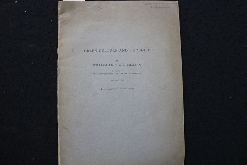 1930 GREEK CULTURE AND THOUGHT SOFTCOVER BOOK BY WILLIAM WESTERMANN - K 2937