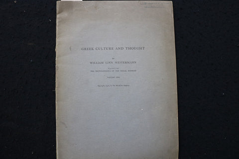 1930 GREEK CULTURE AND THOUGHT SOFTCOVER BOOK BY WILLIAM WESTERMANN - K 2937
