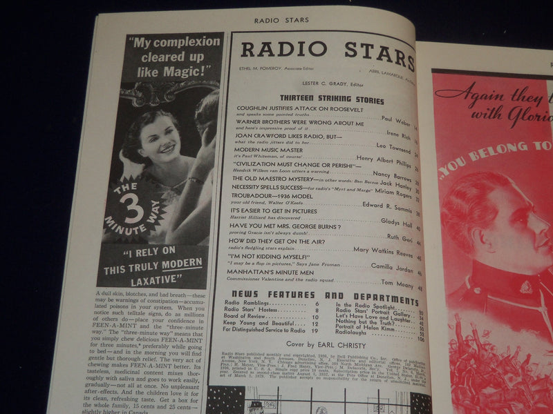 1936 MARCH RADIO STARS MAGAZINE - GRACE MOORE COVER BY EARL CHRISTY - SP 2625